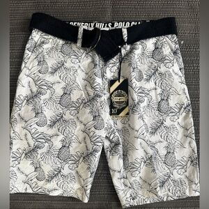 Beverly Hills Polo Club Men’s Shorts 30 Optic White Pineapple Print Belt NWT